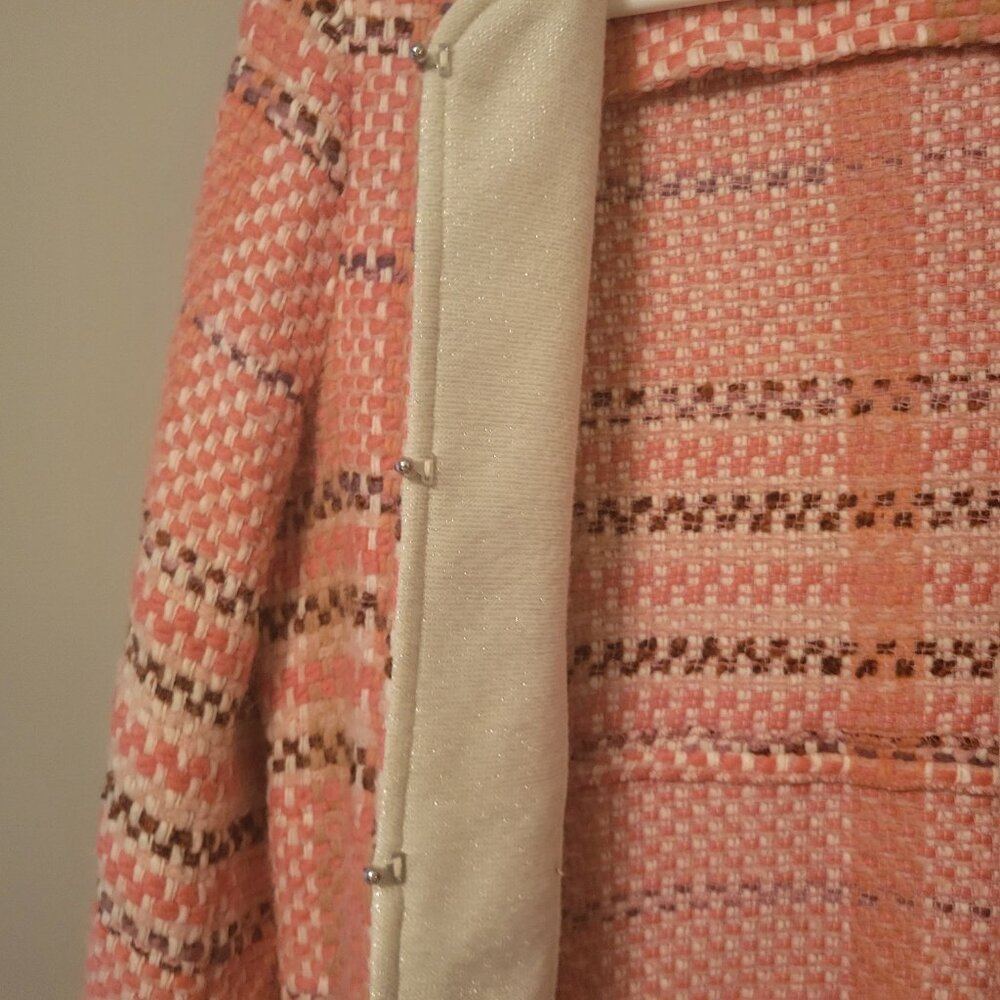 Vilagallo Plaid Multicolored Textured Woven Fringe Trim Open Jacket Cardigan - Picture 6 of 8